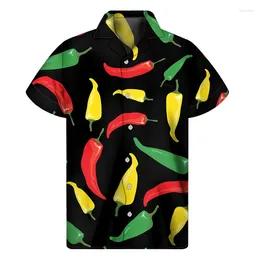 Men's Casual Shirts Colorful Chili Pattern Shirt For Men 3D Print Pepper Hawaiian Summer Button Short Sleeve Tops Street Lapel Aloha Blouse