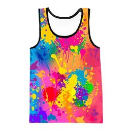 Mens Tank Tops Rainbow Paint Splatter 3D Vest Men Summer Fashion Casual Sleeveless Hip Hop Harajuku Streetwear Cool 240429