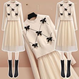 Party Dresses Woman Suit Fashion Loose Sweater High Waist Mid Length Skirt Female Two-piece Set Ladies Elegant Streetwear G902