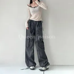 Women's Pants Women Y2K Streetwear Bow Tie Cargo Female Casual Solid Baggy Kpop Wide Leg Drawstring Oversize Joggers Trousers