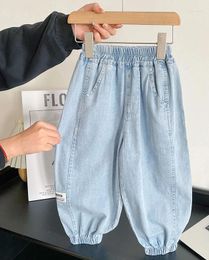 Trousers Childrens Casual Pants 2024 Summer Korean Edition Light Blue Jeans For Boys Thin Kids Clothes