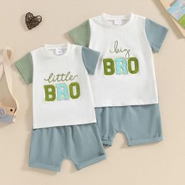 Clothing Sets FOCUSNORM 0-5Y Infant Baby Boys Summer Clothes Set Patchwork Short Sleeve Letter Embroidery T-shirt With Elastic Waist Shorts
