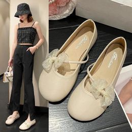 Casual Shoes Women's 2024 Mary Janes Woman Flats Sweet Dress Girls Bow Tie Round Toe Shallow Slip On Soft Bottom Ladies