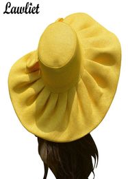 Huge Linen Kentucky Derby Wide Brim Sun Wedding Church Beach Hats for Women Floppy Ladies Hat Bow Detail A047 Y2007169556680