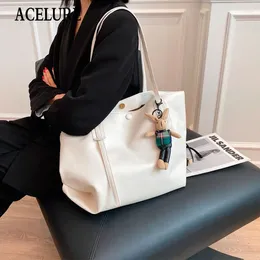 Bag ACELURE Soft PU Leather Large Casual Tote Buckets Shopping Bags Cute Doll Pendant High Capacity Shoulder Totes For Women