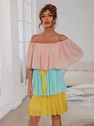 Party Dresses Yissang Sexy Mid Dress Colour Contrast Stitching Off Shoulder Summer Hawaiian Casual Cake Women Vestido