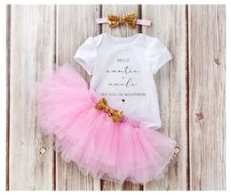 Clothing Sets Hello Auntie And Uncle Baby Girl Outfit Pregnancy Announcement Reveal Kids Outfits Personalised Girls Fall Clothes