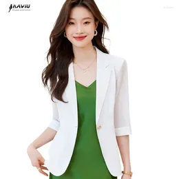 Women's Suits NAVIU White Blazer For Women Spring Summer Professional Casual Half Sleeve Slim Jacket Office Ladies Work Coat Tops Black