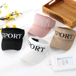 Wide Brim Hats Korean Sports Letter Visor Hat Female Empty Top Summer Knitted Outdoor Outing Holiday Running Sunscreen Cap Peaked