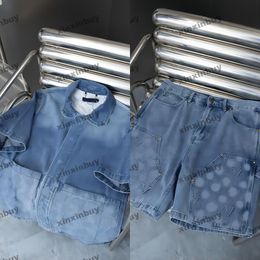 xinxinbuy Men designer Tee t shirt 2024 Italy Emboss letter pattern denim sets short sleeve cotton women Grey black blue Khaki M-4XL