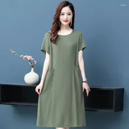 Party Dresses Elegant For Women Vintage Clothes With Pockets 2024 High Quality Short Sleeve Casual Summer Women's Korean Style