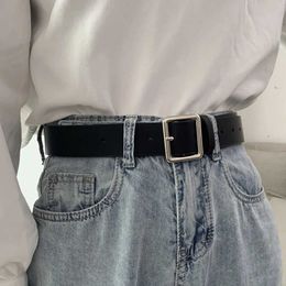 Belts 2023New Designer PU Leather Belt for Women Square Pin Buckle Jeans Black Belt Luxury Brand Ladies Vintage Strap Female Waistband