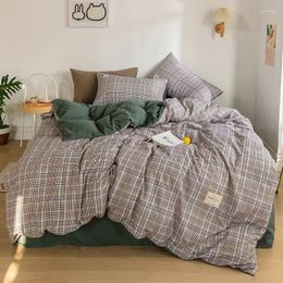 Bedding Sets Beddings Fashion Simple Plaid Four-piece Set Skin-friendly Bed Sheet Bedsheets With Pillows Case Sheets For Double