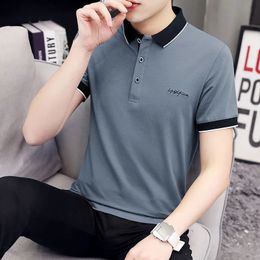 Mens Summer Turn-down Collar Letter Embroidery Solid Button Pullover Short Sleeve Polo T-shirt Casual Formal Office Lady Tops 240428