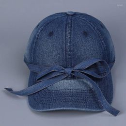 Ball Caps Korean Atmosphere Sweet Bow Strap Denim Baseball Cap Women 2024 Spring Summer Sun Hat