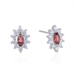 Stud Earrings Light Luxury Ear Studs 925 Sterling Silver Woman Fashion Jewelry High Quality Garnet Zircon Wedding Fine