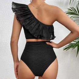 Women's Swimwear New Sexy High Waist Ruffles Bikini Sets Solid White Bandeau Swimwear Women Swimsuits Bathing Suit Brazilian biquini