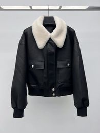 Women's Jackets 2024 Autumn/winter Fur Collar Leather Jacket 1126