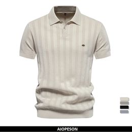 Summer Ribbed Knit Polo Shirt for Men Breathable and Cool Brand Quality Mens Textured Shirts 240428