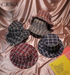 Autumn Winter Women Tweed Hats Bucket Hat Caps Chic Plaid 5 Colors Fisherman Panama Knitted Bucket Hat T2001165105326