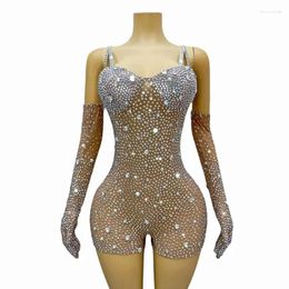 Stage Wear Ten Diamond Shorts Gloves Skirt Slim Backless Sexy Nightclub Bar Party Bling Performance Clothes