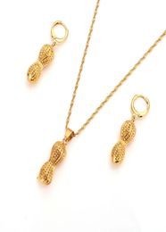 18 k Solid Fine Gold GF Dubai India peanut vintage dangle Earrings Necklace Jewelry Sets Women Girls party jewellery5212290