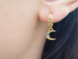 CZ Moon Hoop Earrings Colourful Piercing Huggie Earing Jewellery pendientes aros con piedras de colores Earrings Hoops Small Stones9730328