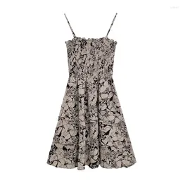 Casual Dresses French Retro Floral Elastic Summer Cake Sling Dress