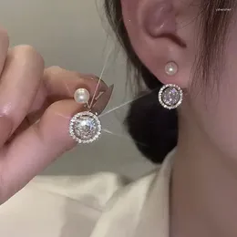 Dangle Earrings Shiny Zircon Women's Fashion Temperament Imitation Geometric Round Wedding Bridesmaid Jewellery