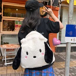 Ryggsäckar kawaii tecknad pochacco plysch axelväska för kvinnors messenger väska för kvinnor lolita student stor kapacitet ryggsäck handväska presentl2405