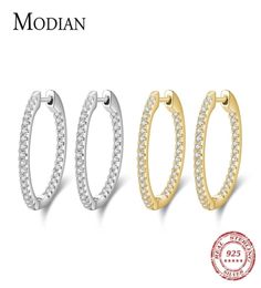 Modian Silver Sparkling Wedding Earring 925 Sterling Circle Clear CZ Hoop Earrings For Women Jewellery 2201086420791