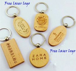 Keychains Free Logo 100pcs Customize Diy Blank Wooden Key Chain Rectangle Heart Round Ellipse Carving Keyring Wood Keychain Gift