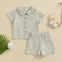 Clothing Sets 1-4years Toddler Boy Summer Clothes Set Stripe Print Short Sleeve Button Down Shirt With Elastic Waist Shorts Outfits For Boys