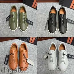 Zegna Designer Sapatos Casuais Costura Tripla Low Top Sneaker Stripes Sapato de Caminho de Casamento Social Sapato de Couro Zegnas