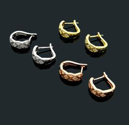 Europe America Style Lady Women Titanium Steel Engraved C Initials Rhombus Plaid Setting Diamond Clip Hoop Earrings 3 Color8465875
