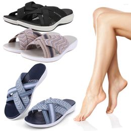 Casual Shoes Women Thick Cushion Slippers Wide Width Cross Strap Slip On Slides Open Toe Platform Wedge Sandals Lightweight For Summer