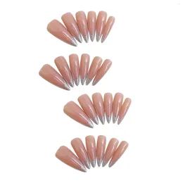 False Nails 24pcs Nude Press-on Nail Sparkling Ultra-long Stiletto Manicure Art For Women And Girls Decoration