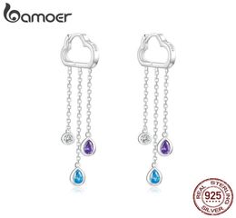 925 Sterling Silver Long Chain Dangle Earrings for Women Cloud and Rainy Zirconia Hanging Earing Korean Jewelry BSE220 2106248534562