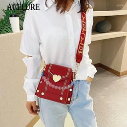 Bag ACELURE Solid Colour Heart Hasp Handbags For Women Wide Strap Shoulder Crossbody Bags Female PU Leather Messenger Purse