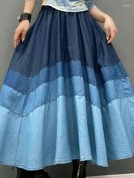 Skirts Vefadisa 2024 Summer Blue Patchwork Women Denim Skirt Large Hem A-line Long Half Length HLX065