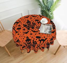 Table Cloth Halloween House Pattern Round Tablecloth Decorative Printed Cover Protector Polyester1486094