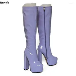 Boots Rontic Fashion Women Winter Platform Knee Unisex Chunky Heels Round Toe Gorgeous Violet Party Shoes Plus US Size 5-20