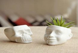 1PC Flower Pot Capita Skull Flower Pots Planters Desktop Accessories Home Decoration Modern Design Gifts White Ceramic Pots3851549