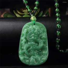 Pendant Necklaces Charm Green Stone Hand-Carved Dragon Jade Necklace Yellow Crystal Chinese Amulet Women Man's Lucky Jewelry Gift