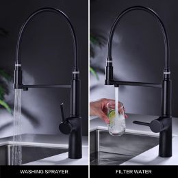 Brass Kitchen Sink Faucet Hot Cold Water Mixer Tap with Dual Spout Deck Mounted High-End Kitchen Faucet
