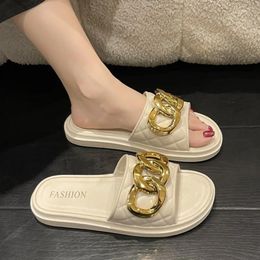 Slippers Shoes For Women 2024 Casual Women's Comfortable Style Solid Colour Ladies Open Toe Metal Slides