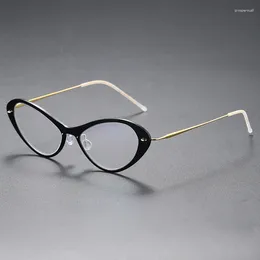 Sunglasses Frames Fashion Trendy Cat Eye Pure Titanium Eyeglasses Retro Women's Optical Glasses Frame Can Customise Myopia Lens