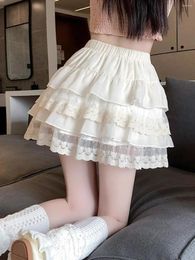 Women's Shorts Summer Lady White Lace Cake Elastic Waist High Waisted Appear Thin Solid Color A-line Skirt All-match Fluffy Short