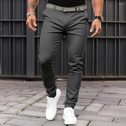 Men's Pants Men Suit Solid Color Mid-rise Slant Pockets Zipper Long Slim Fit Business Office Trousers Clothing