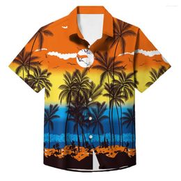 Men's Casual Shirts Fashion Hawaiian 3D Print Coconut Palm Graphics Button Short Sleeve Lapel Streetwear For Men Summer
